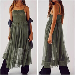 Free People Intimately Women's Large Can't Stop Won't Stop Green Mesh Slip Dress